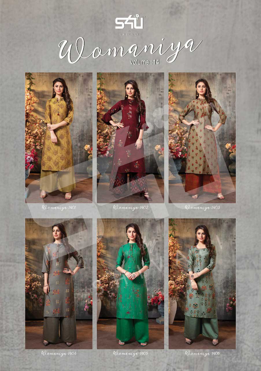 S4U Womaniya Vol -14 Cotton Silk Kurti With Palazzo S4U Womaniya Vol -14 Cotton Silk Kurti With Palazzo